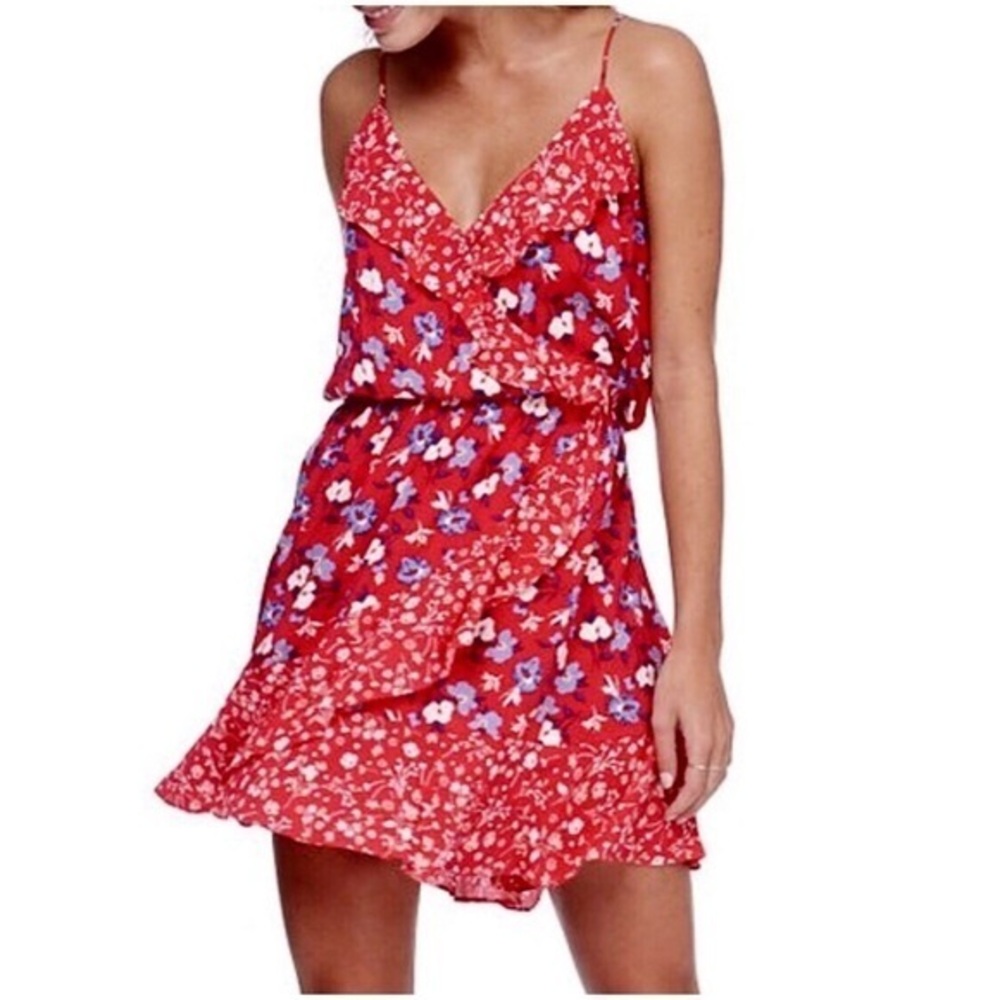 A.B.S. Collection Dress Red Floral Faux Wrap Ruffle Dress NWT XL Party Festival